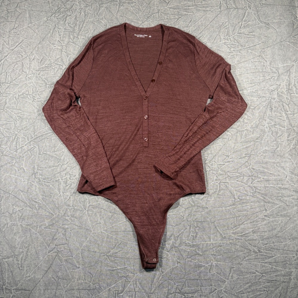 Abercrombie & Fitch Bodysuit Womens Large Brown Soft Cozy V-Neck Long Sleeve